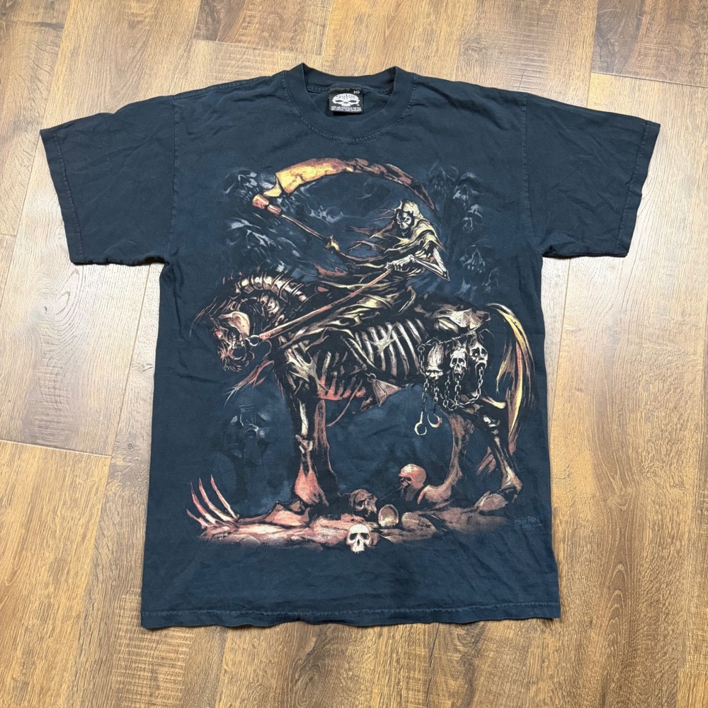 Vintage 90s Skull-N-Bone Grim Reaper Skeleton Horse T-Shirt Men's Medium